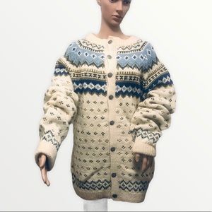 Vintage Hand Knit Fair Isle Wool Cardigan Norway